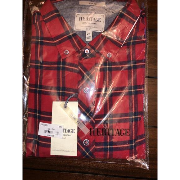Report Collection Plaid Flannel Slim Fit Sport Shirt Color RED Size 2XL - Picture 6 of 13